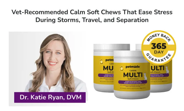 PetMade Calm Soft Chews banner with Dr. Katie Ryan