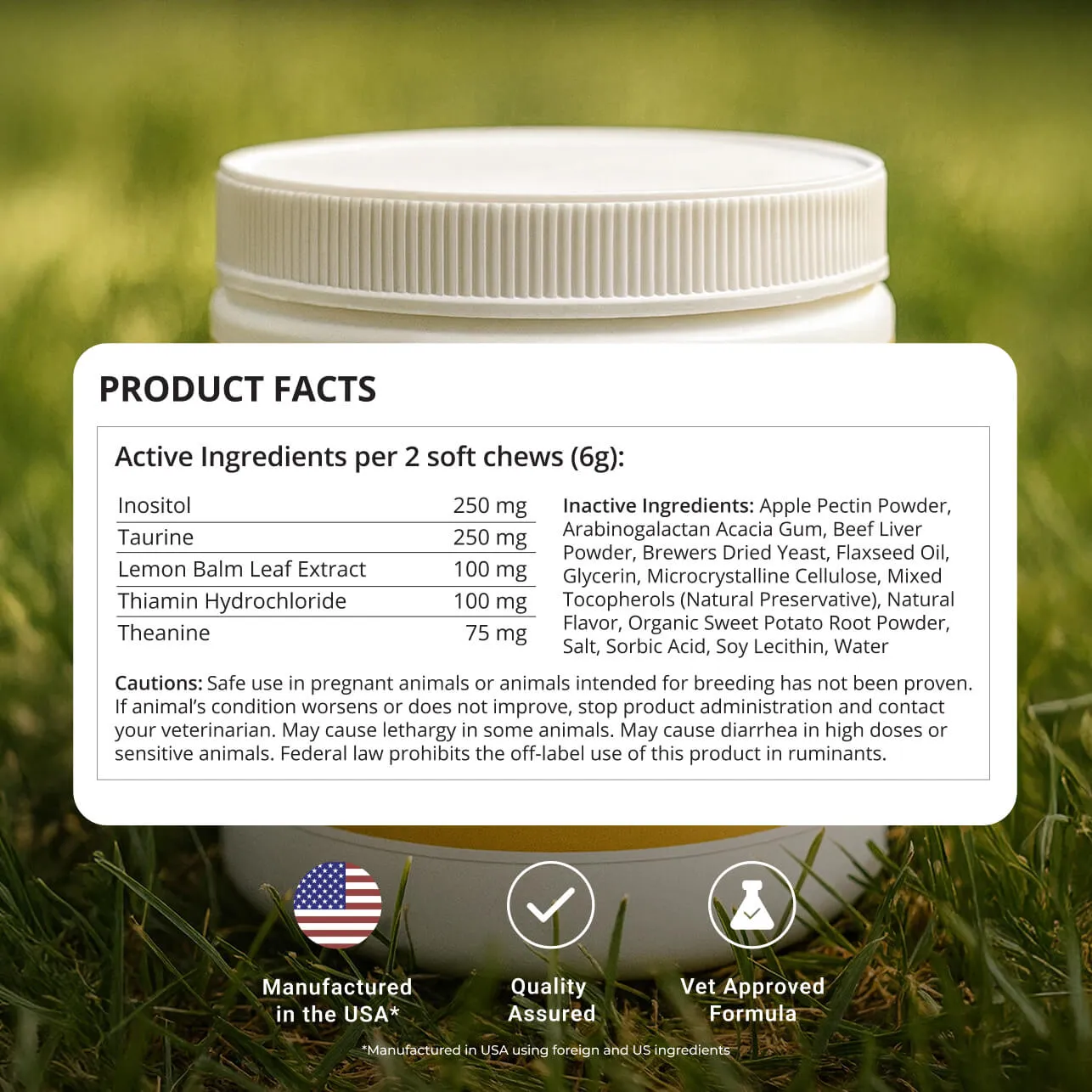Nutritional label showing PetMade® Calm Chews formula