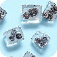 Frozen blueberry ice cubes for a cooling dog treat