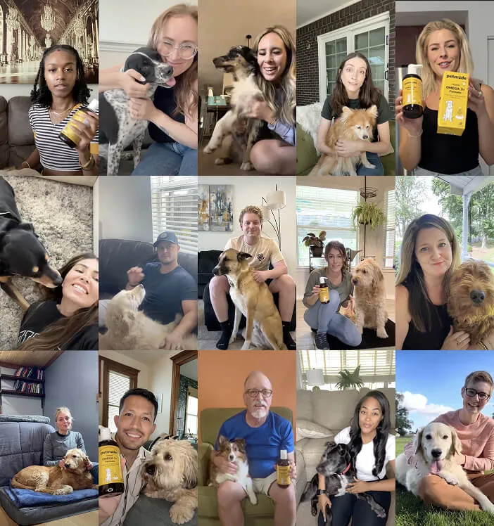 Happy PetMade customers with their dogs and products